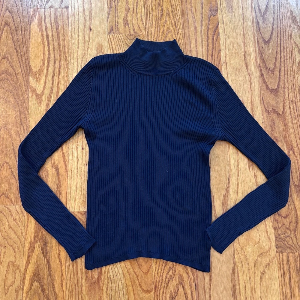 Liz Claiborne Collection Navy Blue 100% Silk Ribbed Mock Neck Sweater Small